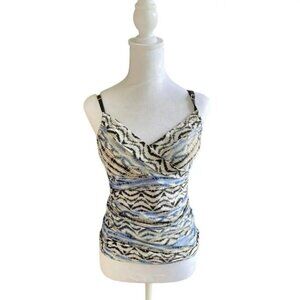 Classic La Blanca Women’s Black Blue Tan Ruched Spaghetti Strap Swimsuit Top‎